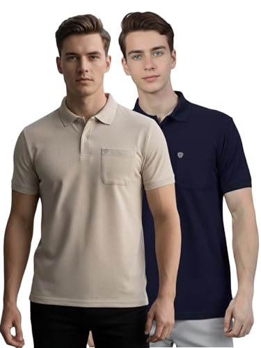 Image of Lux Cozi Men's Cotton Blend Polo T-Shirt with Chest Pocket | Collar T-Shirts for Men | Half Sleeves | Plain - Regular Fit (Pack of 2)