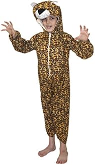 Kaku Fancy Dresses Fleece Leopard Wild Animal Costume For Kids - Brown, 7-8 Years | For Boys