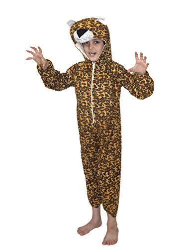 Kaku Fancy Dresses Fleece Leopard Wild Animal Costume For Kids - Brown, 7-8 Years | For Boys