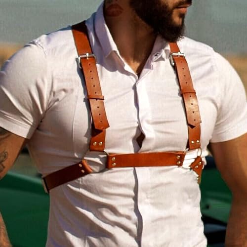 Fstrend Men's Chest Harness Brown Leather Shoulder Belt Strap Fashion Rave Body Accessory2