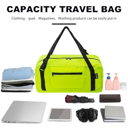 Image of HOLYLUCK Foldable Travel Duffel Bag For Women & Men Luggage Great for Gym - Fluorescent yellow