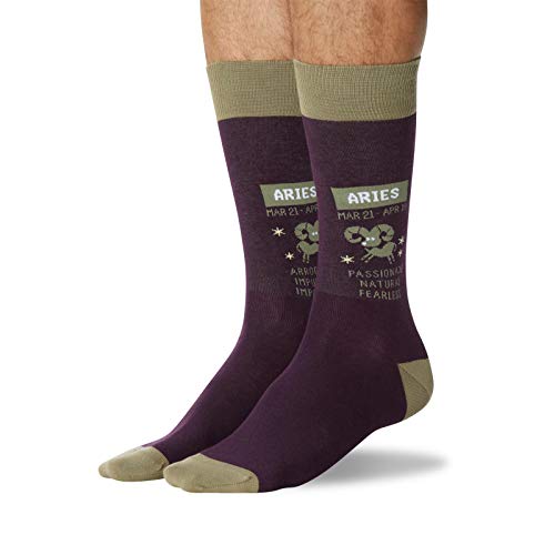 Hot Sox Mens Aries Zodiac Crew Socks, Mens Shoe Size 6-12.5, Dark Purple2