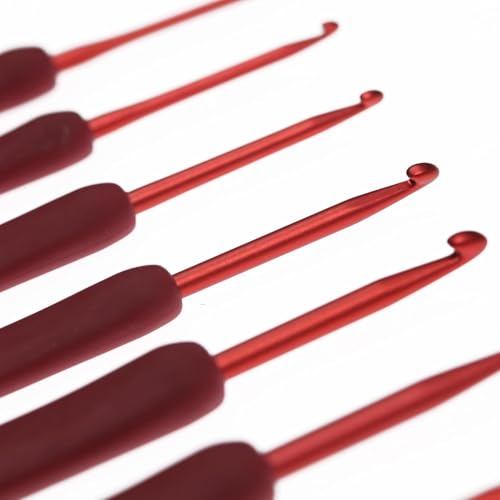 Image of VIRADHAM Crochet Hooks Set of 9 - Aluminum Crochet Needles with Soft Rubber Handles And Stitch Markers - Ergonomic Kit for Arthritic Hands - Comfortable Grip Yarn Craft Tools for All Skill Levels (Red)