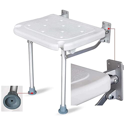Silla de ducha para ancianos, taburete de baño plegable antideslizante, banco de ducha plegable montado en la pared con marco de patas de apoyo para mayor seguridad y estabilidad