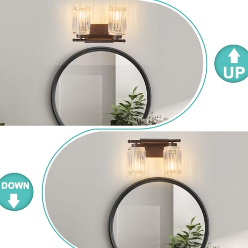 Image of 2 Light Bathroom Light Fixtures Modern ORB 12 Inch Vanity Lights for Bathroom Lighting Fixtures Over Mirror with Thickened Glass Shade for Cabinet Mirror Bedroom Hallway