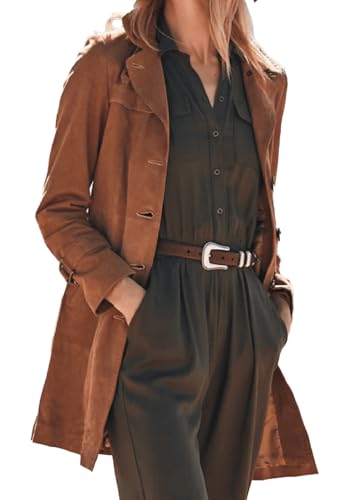 Womens Long Body Real Suede Leather Trench Coat for Womens Lapel Collar Double Breasted Car Coat Oversized2