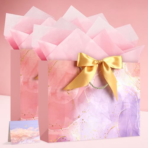 Image of JMANNI Gift Bags, Mothers Day Gift Bags with Ribbon, Portable Paper Gift Bag, Marble Pattern, for Any Occasion, Including Valentines Day Baby Shower Birthday Party Wedding Mothers Day(LP11-DLS07-L