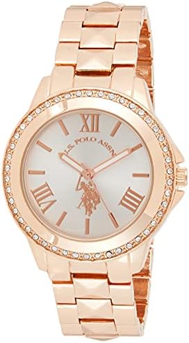 U.S. Polo Assn. Women's Watch with Crystal Studded Bezel, Alloy Bracelet Strap with Jewelry Clasp