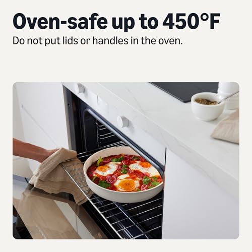 Image of Amazon Basics Ceramic Nonstick Cookware Set with Detachable Handles, 11-Piece Stackable, All Cooktop Friendly, Oven-Safe, Dishwasher-Safe, Includes Saucepan, Frying Pan, Ivory
