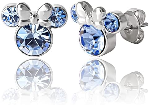 Disney Womens Minnie Mouse December Birthstone Stud Earrings - Minnie Mouse Jewelry - Stud Earrings for Women (December-Light Sapphire Crystal)