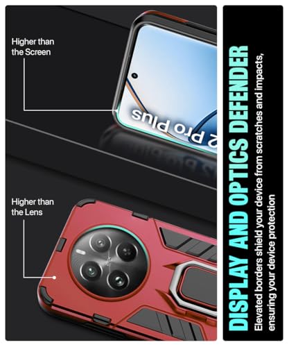 Image of WOW IMAGINE Shock Proof Back Case Mobile Cover for Realme 12 Pro 5G | Realme 12 Pro Plus 5G | P1 Pro 5G | Back Cover Case (Tough Armor | Hybrid PC + TPU | Ring Holder & in-Built Kickstand | Red)