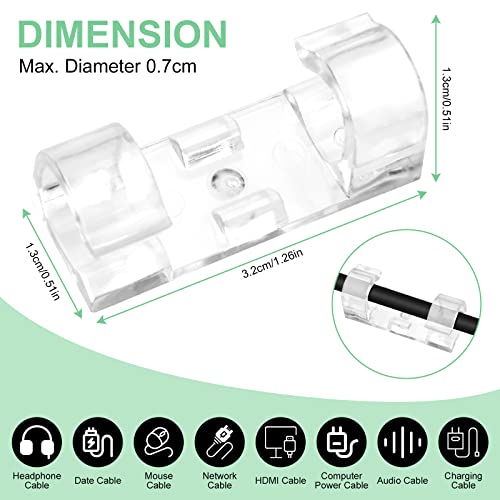 URAQT Kabelklemmen, 40 Stuks Zelfklevende Draadklemmen Kabelbeheer, Transparante Kabelhouder, Draadsnoer Organizer, Geschikt voor Kabel Binnen 7 mm/0,28 inch Diameter