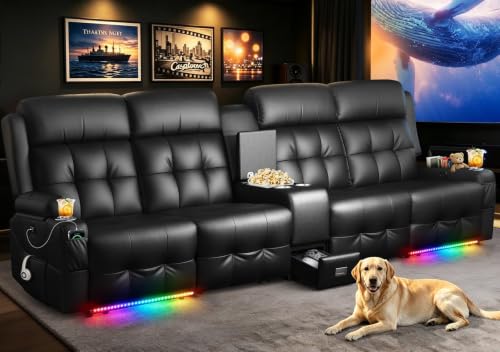 Image of RV Loveseat Recliner Sofa, Home Theater Seating with Console & Massage