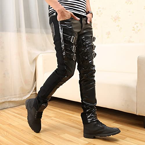 Mannen Pu Lederen broek herfst mannelijke rits geplooide broek faux lederen skinny broek man ! (Color : Black, Size : 36) - Afbeelding 7