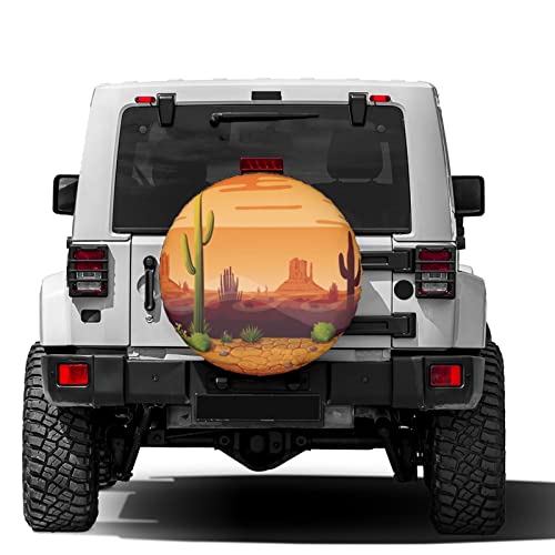Image of Desert Cactus Spare Tire Cover Dust-Proof Wheel Tire Cover Fit Trailer, RV, SUV and Many Vehicle 14 Inch