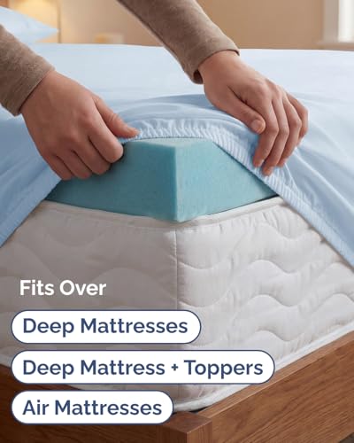 Image of Extra Deep Twin XL Sheet Set - 4 Piece Breathable Cooling Sheets - Sky Blue | Hotel Luxury Bed Sheets Set, Easy & Secure Fit, Ultra-Soft, Wrinkle & Fade Free, Comfy Sheets Set with Extra Deep Pockets