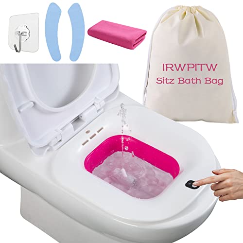 IRWPITW Sitz Bath, Electric Sitz Bath for Toilet Seat, Sitz Bath for Hemorrhoids, Postpartum Care Tub, Yoni Steam Seat Bowl for Women, Sits Bath Salts Soak Pan, Vagina Wash Basin, Collapsible, Red