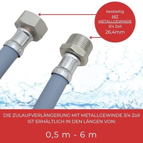 LICHTBLAU Zulaufschlauch Verlängerung mit Metallgewinde I 1,0m I Waschmaschine Geschirrspüler Anschluss I 3/4 Zoll I Verlängerung für Wasserzulaufschlauch universell verwendbar Hersteller unabhängig