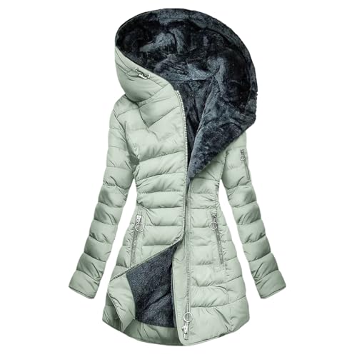 Image of Jacket Puffer Women Longline Quilted Down Parka Coat Fleece Lined Waterproof Jacket with Fur Hood Autumn Winter Plus Size Trench Coat Warm Outwear Green