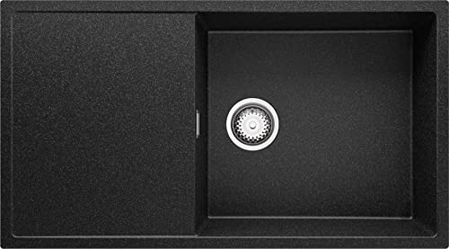 Evier Cuisine en Granit Graphite, 90 x 50 cm, Lavabo 1 bac XL + Kit de Vidage, Évier à Encastrer de Primagran