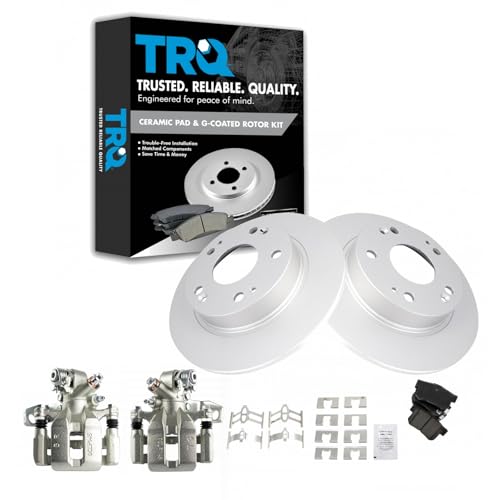 Image of TRQ Rear Brake Pad and Rotor Set Ceramic G Coated Solid Rotors Calipers | For 2013-2015 Acura ILX 2006-2015 Honda Civic