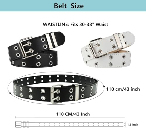 Black White Grommet Genuine Leather Belts for Women Men Casual Jeans Waist Belt2