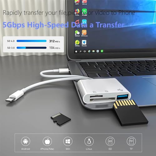 Image of SD Card Reader, 3 in 1 USB C SD Card Reader with with Dual Slot for SD /TF and USB Port High-Speed Data Transfer for iPhone, iPad, Laptop, Camera, Photographers, Professionals, Students, Travelers