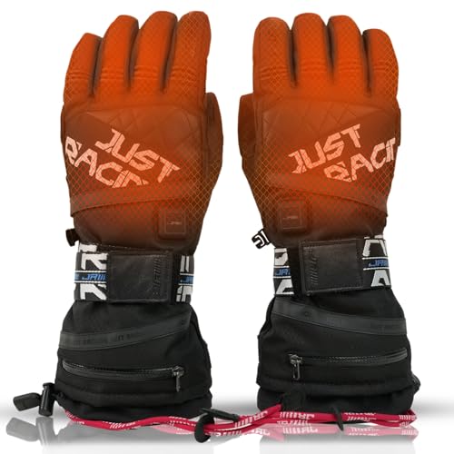 JRZHX Waterproof Rechargeable Ski Heated Gloves for Men and Women, Anti-Lost Rope, Snow Stopper, Soft Nano Heating System, Adjustable Wristband, Ideal for Skiing & Snowboarding (Black, Large)