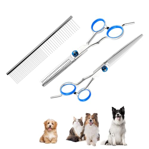 NIYATA 3 Pièces Ciseaux Toilettage Animaux, Ciseaux de Toilettage pour Chiens et Chats, avec Embouts Ronds de Sécurité
