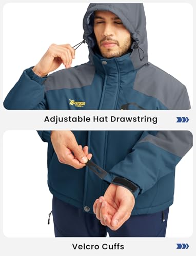 Image of TBMPOY Men's Winter Jackets Skiing Waterproof Snow Thick Fleece Lined Hooded Utility Cold Weather Warm Outdoor Ice Work