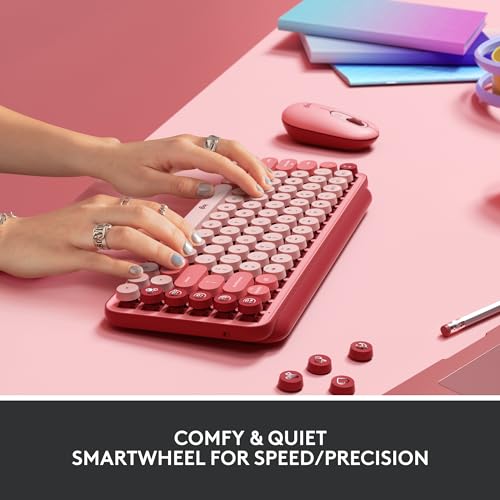 Image of Logitech POP Keys + POP Mouse - Wireless Keyboard and Bluetooth Mouse Combo with Typewriter-Style Mechanical Keys, Emoji Features, Cute Compact Design - Heartbreaker Rose