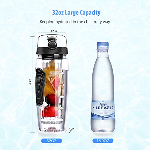OMorc 32 OZ Sport Fruit Infuser Water Bottle, Flip Top Lid & Dual Anti-slip Grips, BPA Free Infuser Water Bottle, Free Recipes and A Cleaning Brush Gifts, Ideal for Your Office and Home