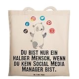 Mr. & Mrs. Panda Tragetasche Social Media Manager mit Herz - Geschenk, Dankeschön, Beuteltasche, Einkaufstasche, Jutebeutel, Rente, Jubiläum, Beutel, Stoffbeutel