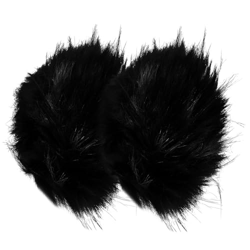 NIYANGLE Puños de Muñeca de Invierno para Mujer, Brazalete Peludo de Terciopelo Sintético Negro, Accesorio Cálido y Mullido para Ropa, Par de Calentadores de Brazos Ideales para Frío y Uso