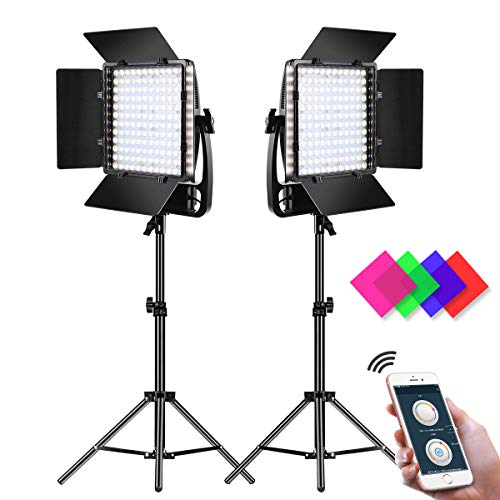 GVM LED Video Light 50W with APP Control 3200K-5600K Photography Lighting Bi-Color Panel for YouTube Video Shooting 2 Pack LED Video Lighting Kit