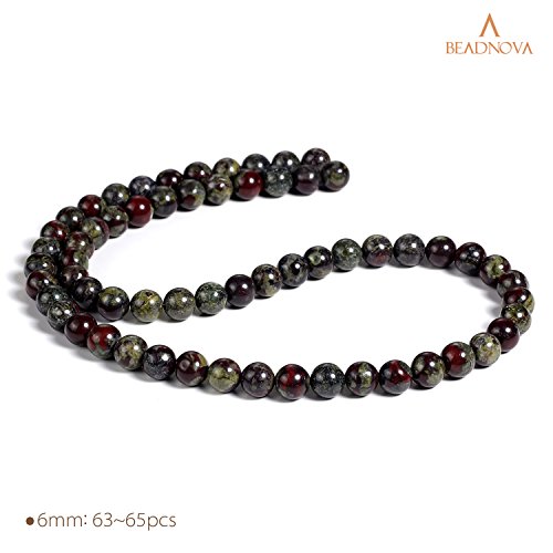 Image of BEADNOVA Natural Dragon Blood Jasper Beads Natural Crystal Beads Stone Gemstone Round Loose Energy Healing with Crystal Stretch Cord for Jewelry Making (6mm, 62-64pcs)