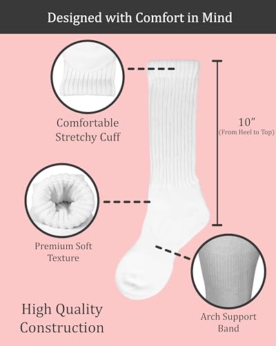 6 Pair Cotton Crew Slouch Socks Womens Scrunch Ribbed Soft Retro Boot Calf Sock4