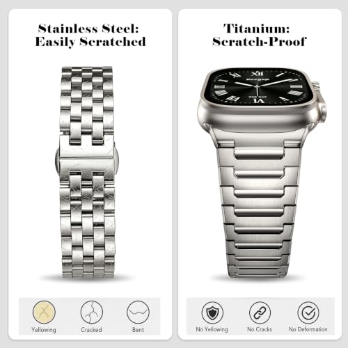 Image of Titanium Apple Watch Band for Men Compatible with Apple Watch Ultra 3 /2 /1 49mm,iWatch Series 11 /10 /9 /8 /7 /6 /5 /4 /SE /3 /2 /1 (46 /45 /44 /42mm),Lightweight Waterproof and Scratch Resistant Metal Strap