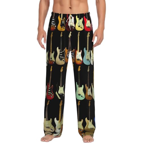 Pantalon de pyjama en flanelle de coton pour homme et femme à motif guitare artistique