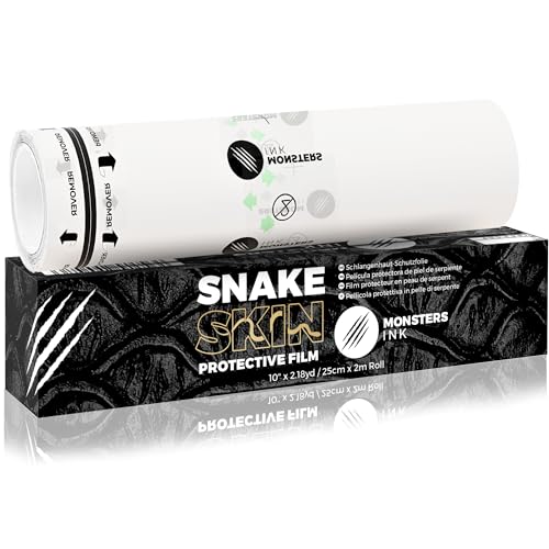 Monsters Ink Snake Skin Film de Protección Transparente y Transpirable Para Piel Tatuada, Parches Tatuajes Curar (25cm x 2m Roll)