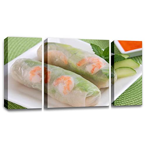 Kitchen Pictures Wall Decor 3 Pieces Vietnamese Fresh Spring Rolls Picture Food Paintings for Dining room Restaurant Home Artwork Decor Ready to Hang