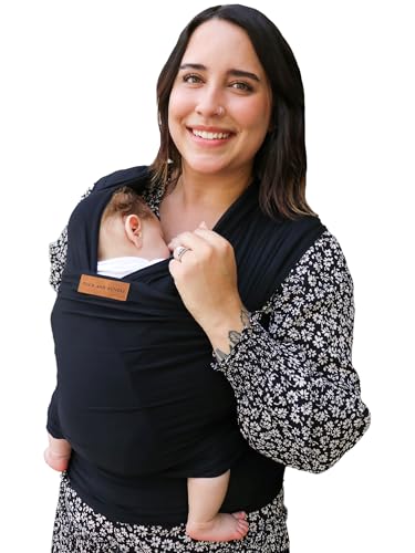 Image of Tuck and Bundle Baby Wrap Carrier for Newborns, Infant Carrier for Babywearing, 8-35 lb Lightweight Soft Tencel Modal Baby Wraps, Baby Essentials, Best for Baby Shower, 0-18 Months Old - Onyx Black