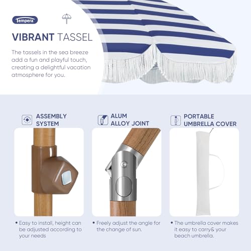 Image of Tempera Heavy Duty High Wind Beach Umbrella with Sand Anchor & Carry Bag | Patio Outdoor Umbrella with Aluminum Frame and Push Button Tilt, Ideal for Garden Lawn, UPF 60+