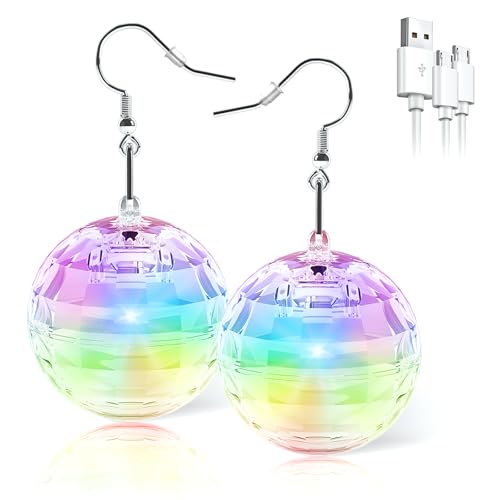Disco Ball Earrings 16 Light Modes Rechargeable Light up Earrings LED Earrings Ball for Women Disco Party Dance Accessories