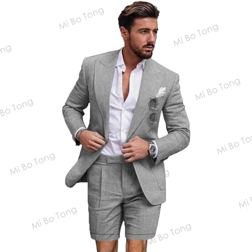 Mi Bo Tong Men Linen Suit 2 PCS One Button Suits Casual Formal Summer Suit for Wedding Blazer Pants Tuxedos3