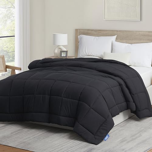 Image of Nestl Down Alternative Comforter Queen Size, All Season Black Duvet Insert With Corner Tabs, Quilted Bedding
