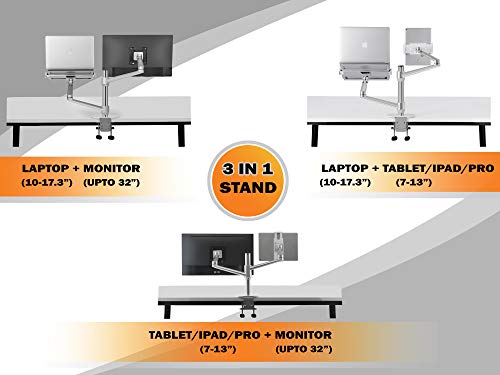 Magichold 3 In 1 Stand For Laptop And Monitor Or Tablet, Laptop/Monitor Desk Stand Arm, 360º Rotating, Height Adjustable,Supports Laptop(11-17 Inch), Monitor(17-32 Inch), Tablet/ Ipad Pro(5-13 Inch) #TOP1