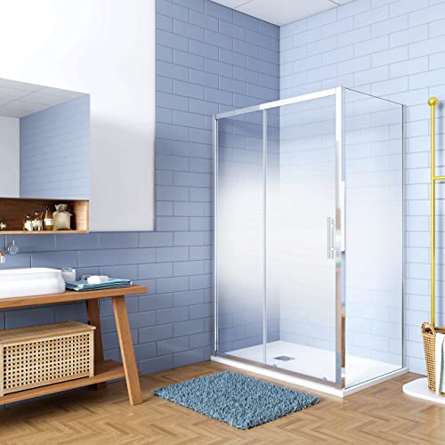 190 cm Box Doccia Angolare Porta Scorrevole con Parete Fissa 110x80cm in Vetro Temperato Serigrafato Opaco Graduale Profili Cromato Lucido