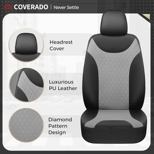 Image of Coverado Front Seat Covers, 2 PCS Waterproof Seat Covers for Cars, Leather Driver Seat Covers, Front Car Seat Protectors Automotive Seat Cushions Universal Fit for Most Cars, Black & Gray