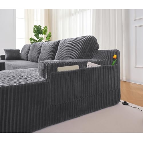 Image of 130 inch Modular Sectional Sleeper Sofa, Modern Cloud Sectional Sofa Couch with Cupholders and Storage, U Shape Boneless Couches for Living Room, Free Combination, No Assembly Required,Dark Grey
